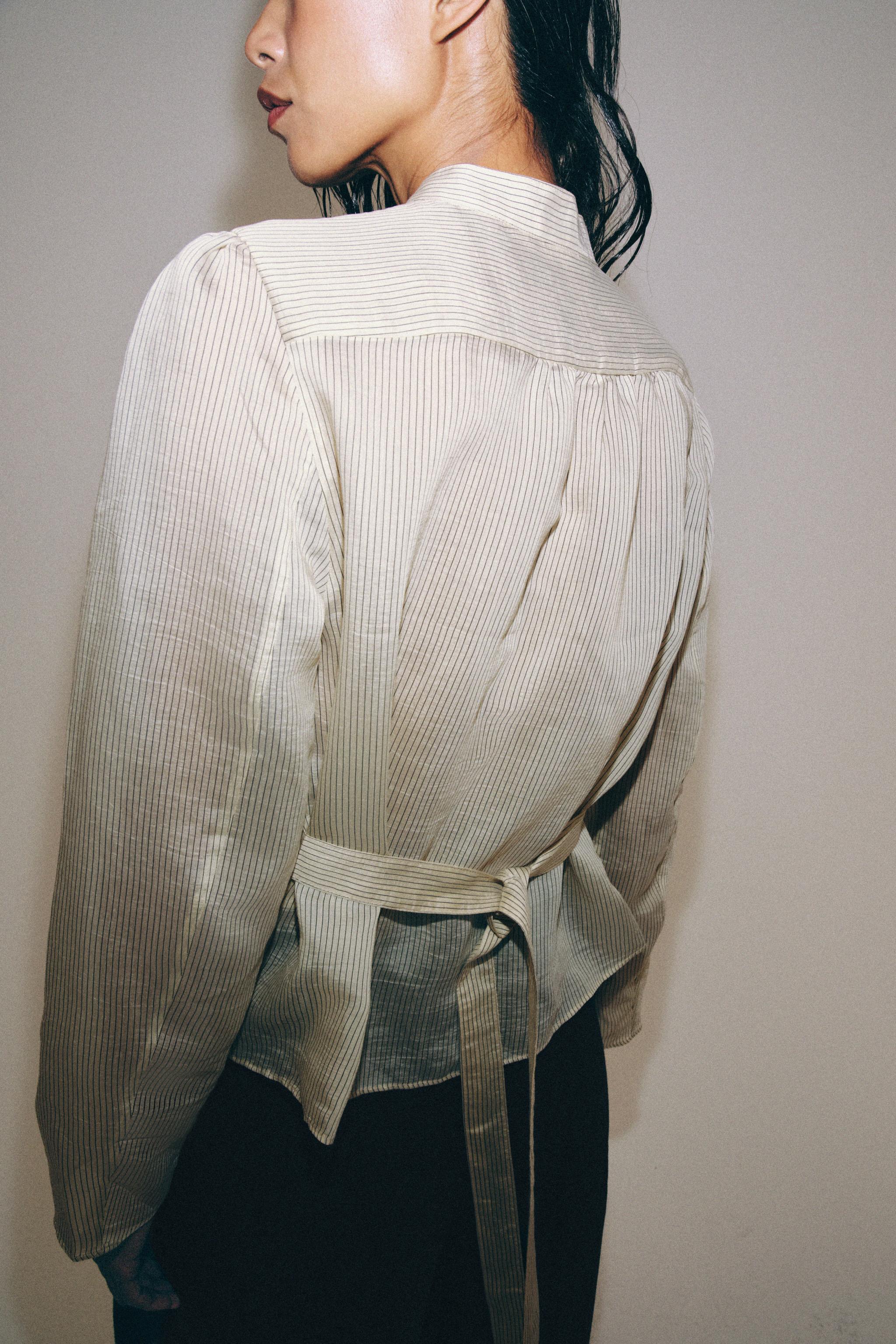 ZW COLLECTION STRIPED FROG CLASP SHIRT